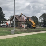 Construction continues in front of Devereux Hall